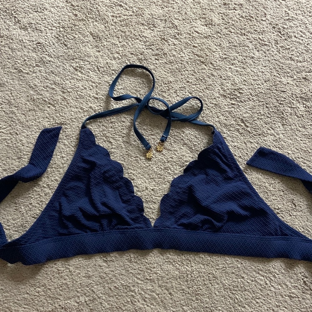 Jessica Simpson Scalloped Navy Bikini Top